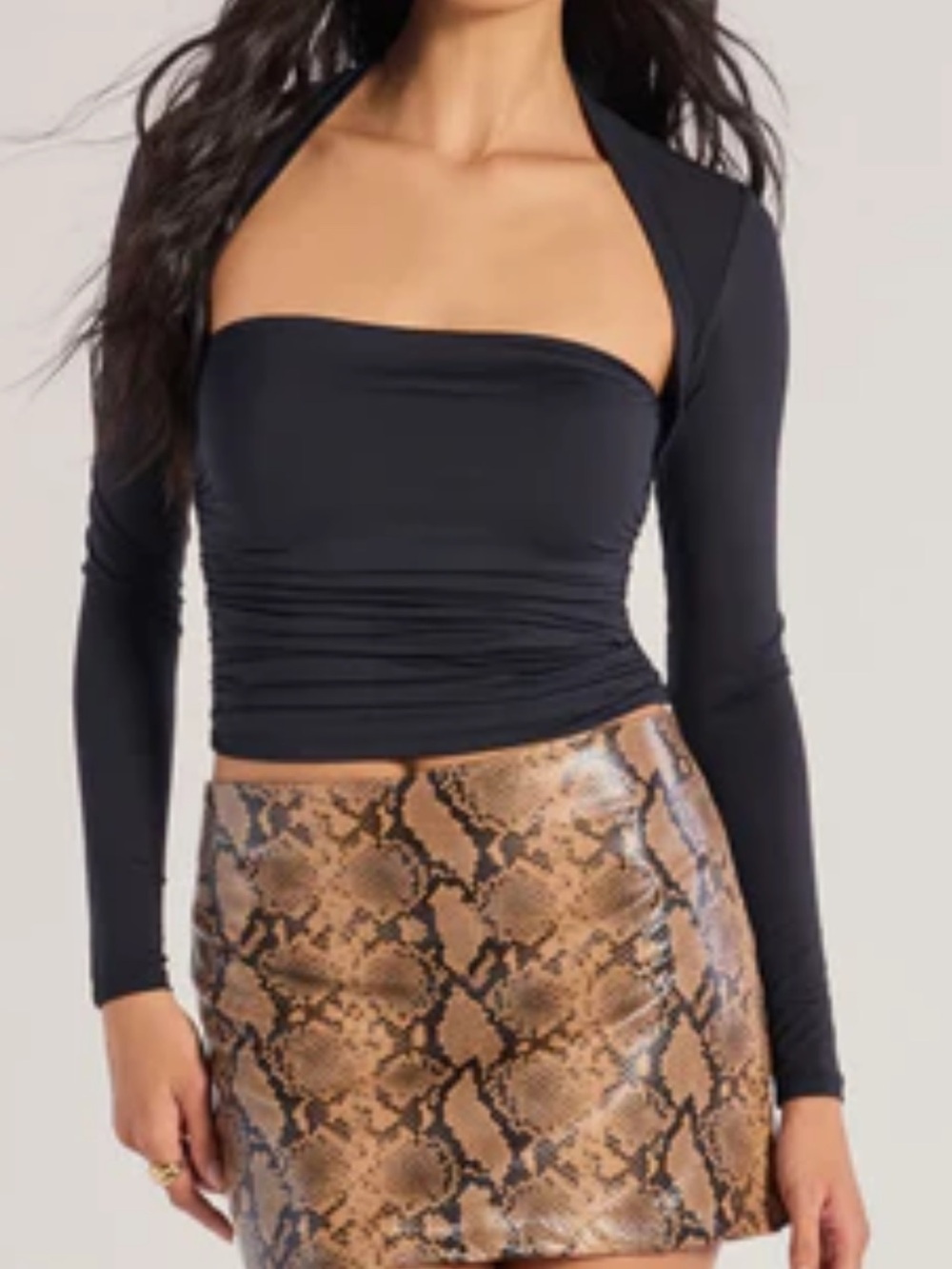 Windsor Black Long-Sleeve Ruched Top - Picture 2 of 4